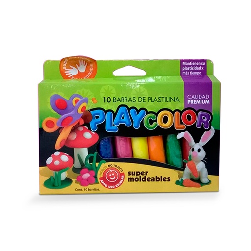 [PLAYPLA10SUR] Plastilina Playcolor colores surtidos, caja de 10 barras