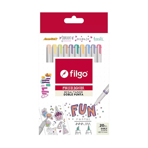 [FILGORECREAT20] Resaltador creativo doble punta Filgo Multilighter pastel de 20 colores