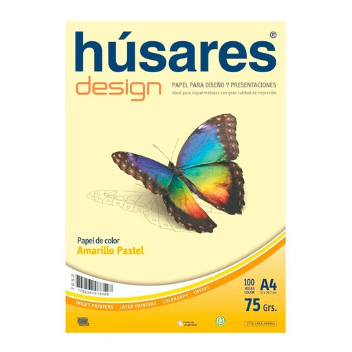 [HUSARES7852] Resma Húsares Design A4 amarilla, 75g.