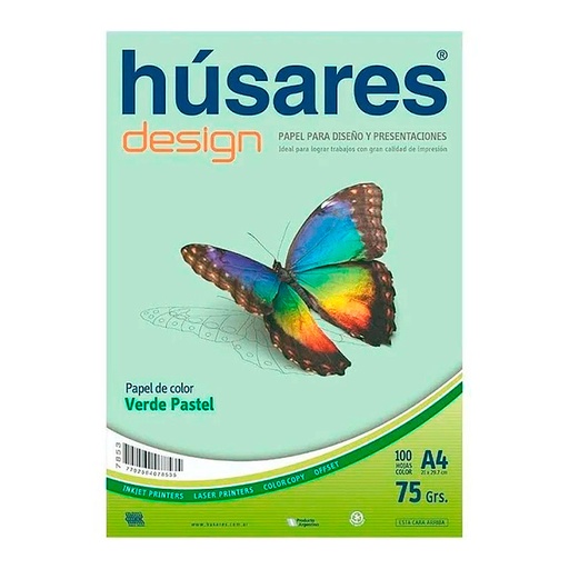 [HUSARES7853] Resma Húsares Design A4 75g. 100 Hs verde 7853