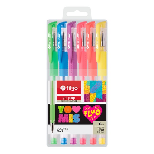 [FILGOROLFLX6] Roller Filgo Gel Pop Flúo, estuche de 6 colores