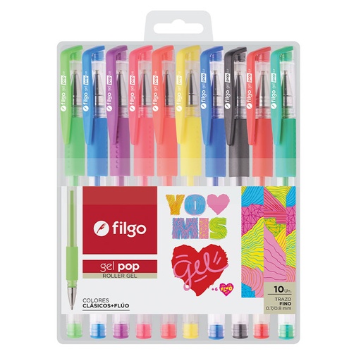 [FILGOROLGX10] Roller Filgo Gel Pop Classic, estuche de 10 colores