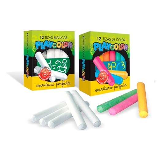 [PLAYTIZA12BL] Tiza barnizada Playcolor blanca, caja de 12 unidades