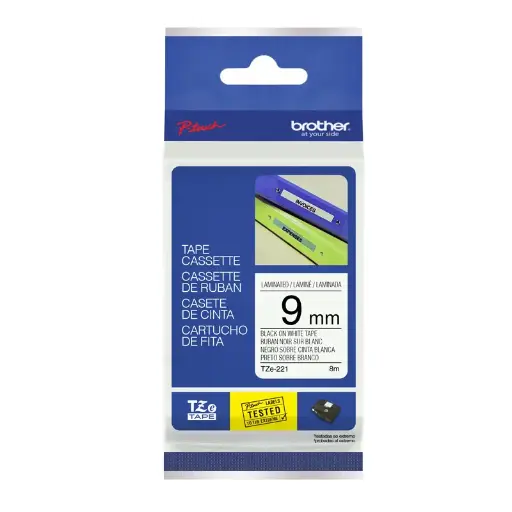 [BROTHERZE221] Cinta para rotuladora Brother TZe-221, laminada de 9mm. letra negra sobre fondo blanco 