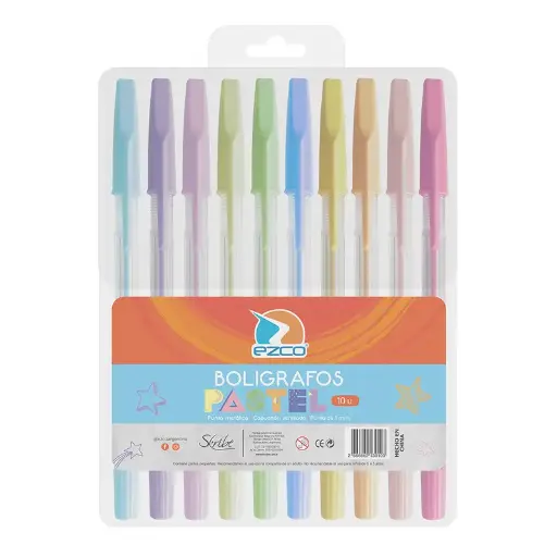 [EZCOBOLX10PAS] Bolígrafo Ezco 1mm. estuche de 10 colores pastel