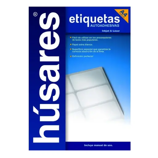 [HUSARES34113] Etiqueta imprimibles InkJet | LaserJet Húsares H34113 A4, 10.5 x 4.10 cm. 100 hojas