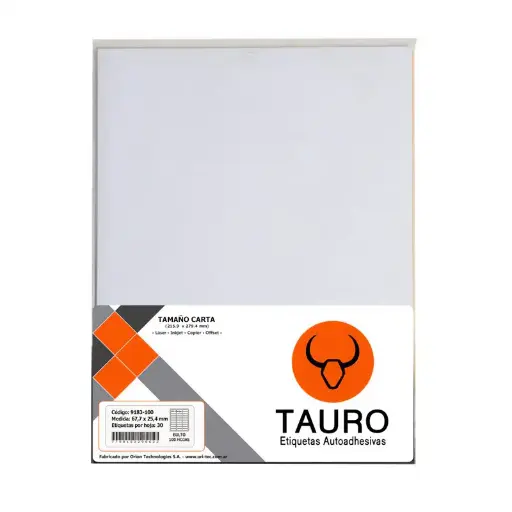 [TAURO9183] Etiqueta Carta 6.77x2.54 Cm TAURO 100Hs 3000 Etiquetas