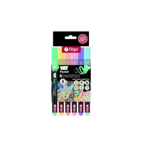 [FILGOPINCPINTX6PAS] Marcador Pincel de Pintura al Agua 1.5 mm Filgo TNT  Estuche x 6 Pastel