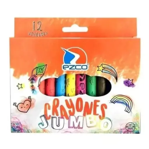 [EZCOCRAYJUM12] Crayones de cera Ezco Jumbo, caja de 12 colores