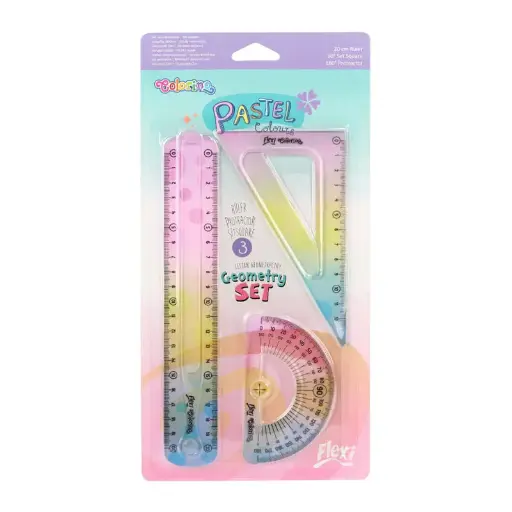 [SETGEOFLEPAS3P] Set de Geometría de 3 piezas flexibles Keyroad Glitter Pastel