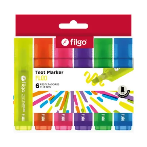 [FILGORECHASURX6] Resaltador Chato Filgo Text Marker Surtido x 6